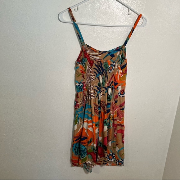 Sleeveless Fit & Flare Dress Tan Multicolor Floral - Picture 5 of 7
